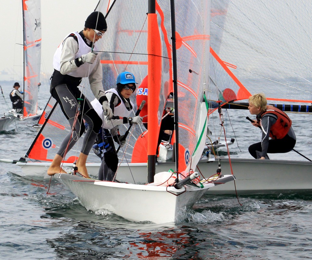 Quinn and Dane Wilson of Ojai, Calif. work their 29er at windward mark - US Sailing ISAF Youth World Qualifier 2012 © Rich Roberts http://www.UnderTheSunPhotos.com